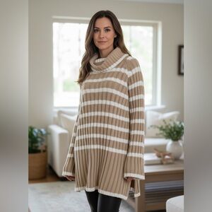 37 Orchard Tan and White Striped Ribbed Turtleneck Sweater XL